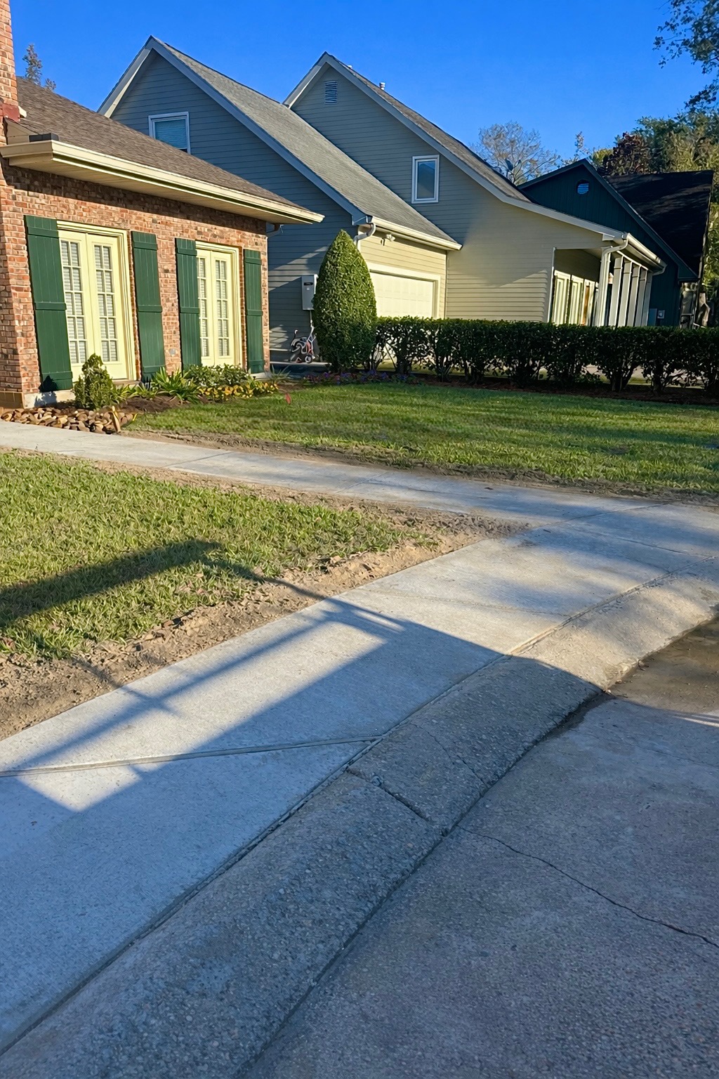 Completed concrete walkways in a residential neighborhood